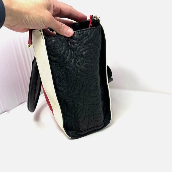 Betsey Johnson NY Satchel Red White Black Rose Quilted Bag Purse *Flaw - Picture 5 of 16